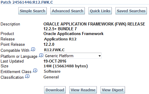 Screenshot EBS 12.2.5 OAF Bundle Patch 7