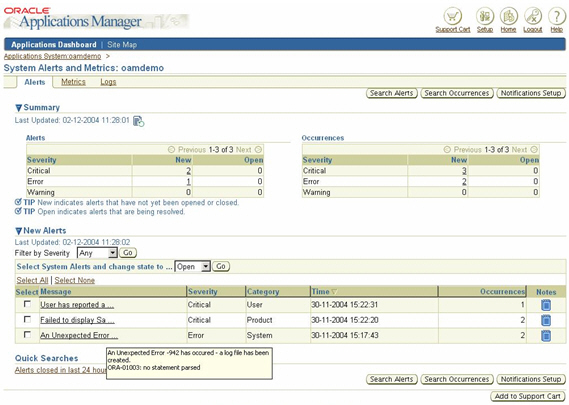 Oracle Applications Manager 11i Alerts Screenshot:
