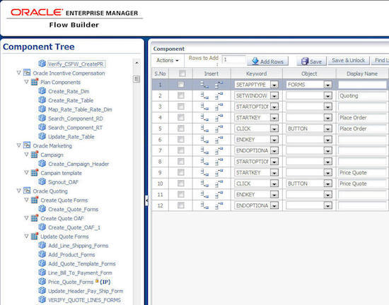 Screenshot of Oracle Flow Builder extension for Oracle Application Testing Suite