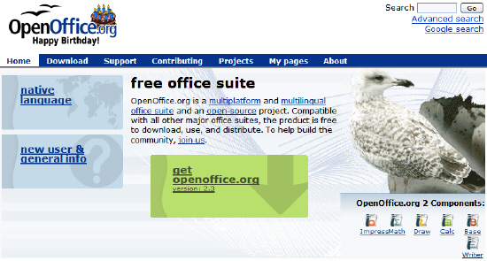 OpenOffice website screenshot: Screenshot of OpenOffice.org website 