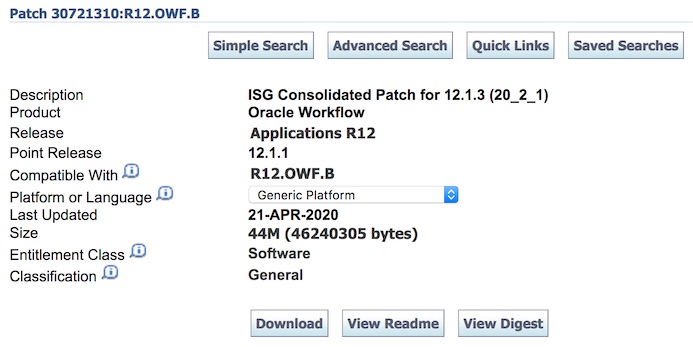 Patch 30721310:R12.OWF.B - ISG Consolidated Patch for 12.1.3 (20_2_1)
