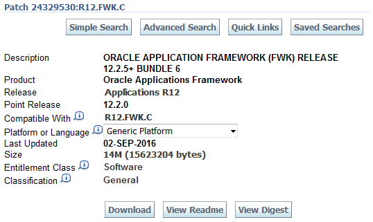 Screenshot EBS 12.2.5 OAF Bundle Patch 6