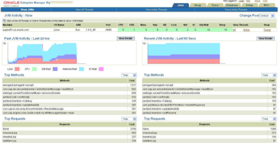 AD4J Screenshot: Screenshot of Oracle Application Diagnostics for Java (AD4J) plug-in for Oracle Enterprise Manager 10g