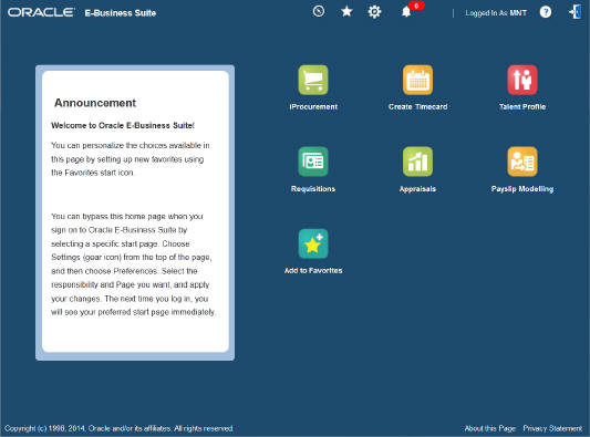OA Framework-based simplified home page with six colorful favorites icons
