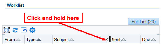 Resizing a column on desktop (showing resize icon)