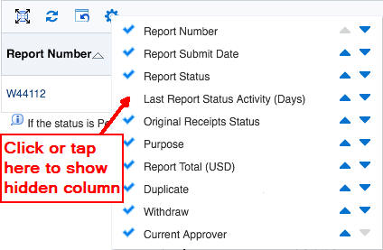 Click on empty space in Table Settings menu to show column
