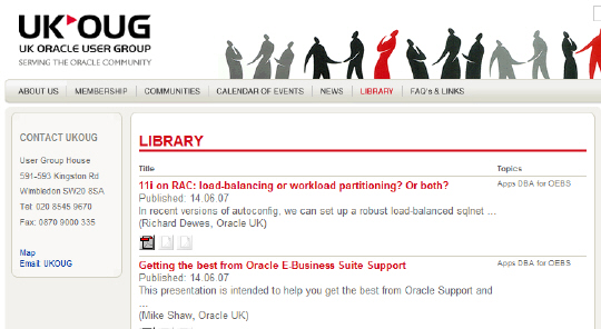 UKOUG Website screenshot: 