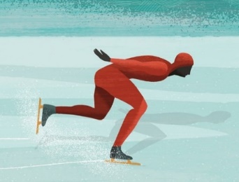 A person in a red body suit skating on ice

Description automatically generated