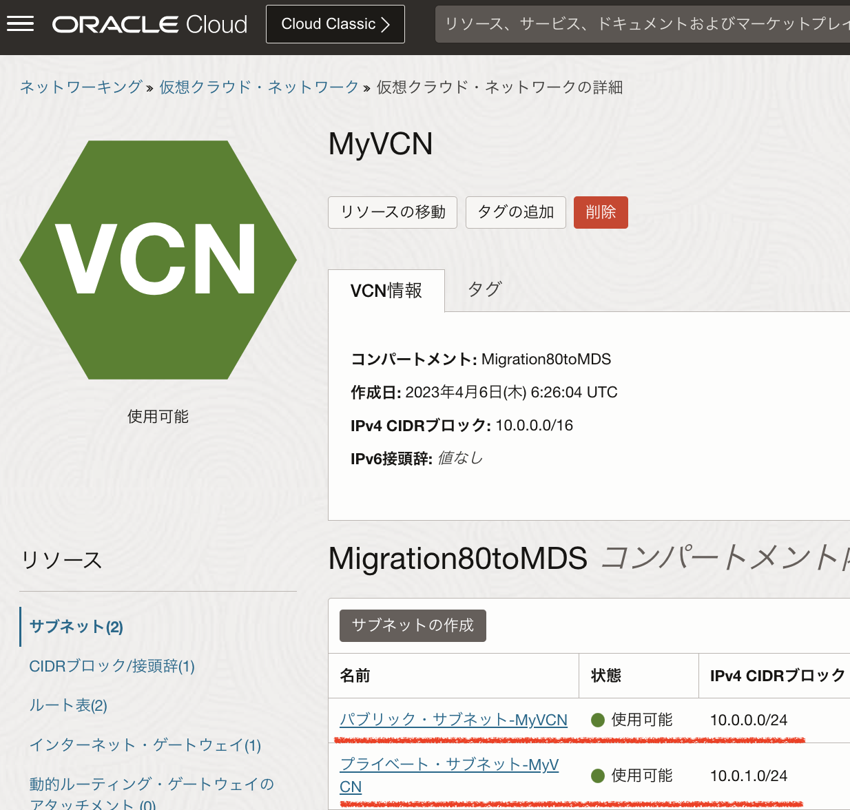 VCNの表示