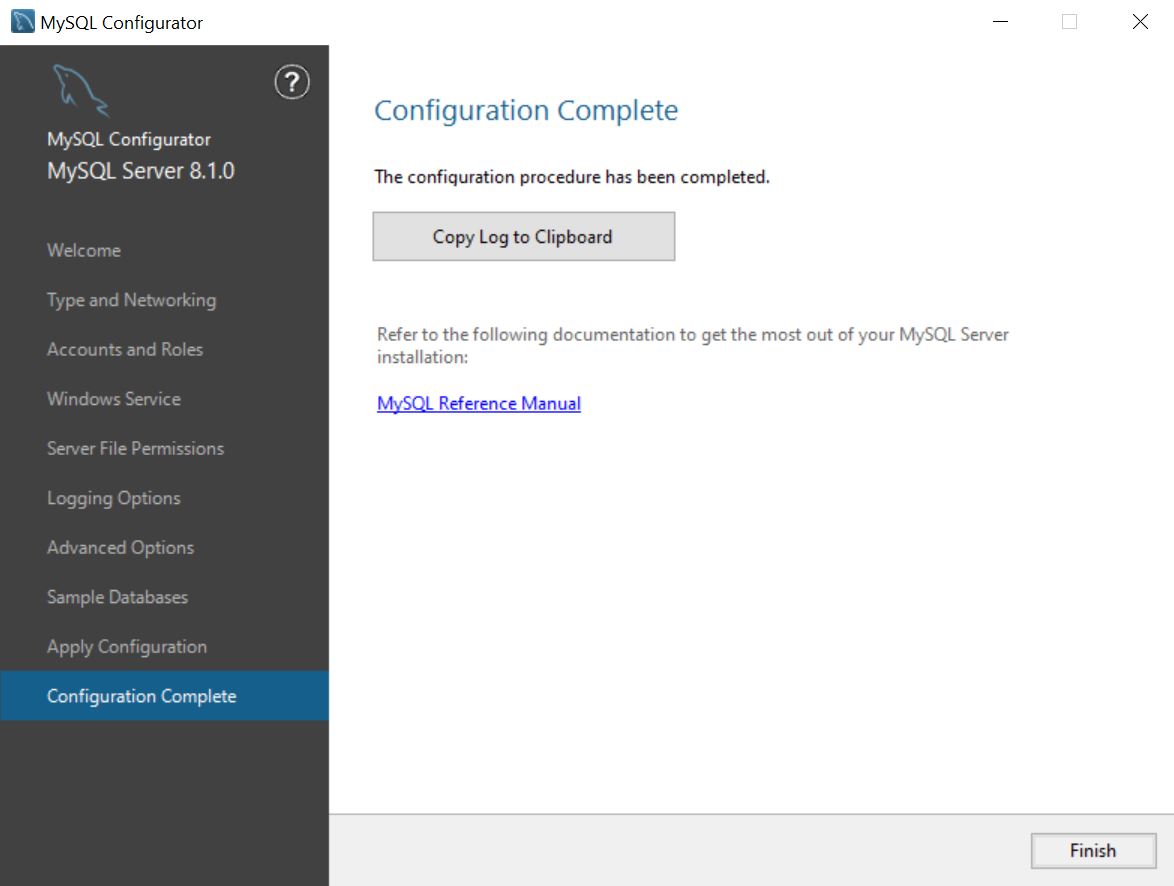 MySQL Configurator Configuration Complete
