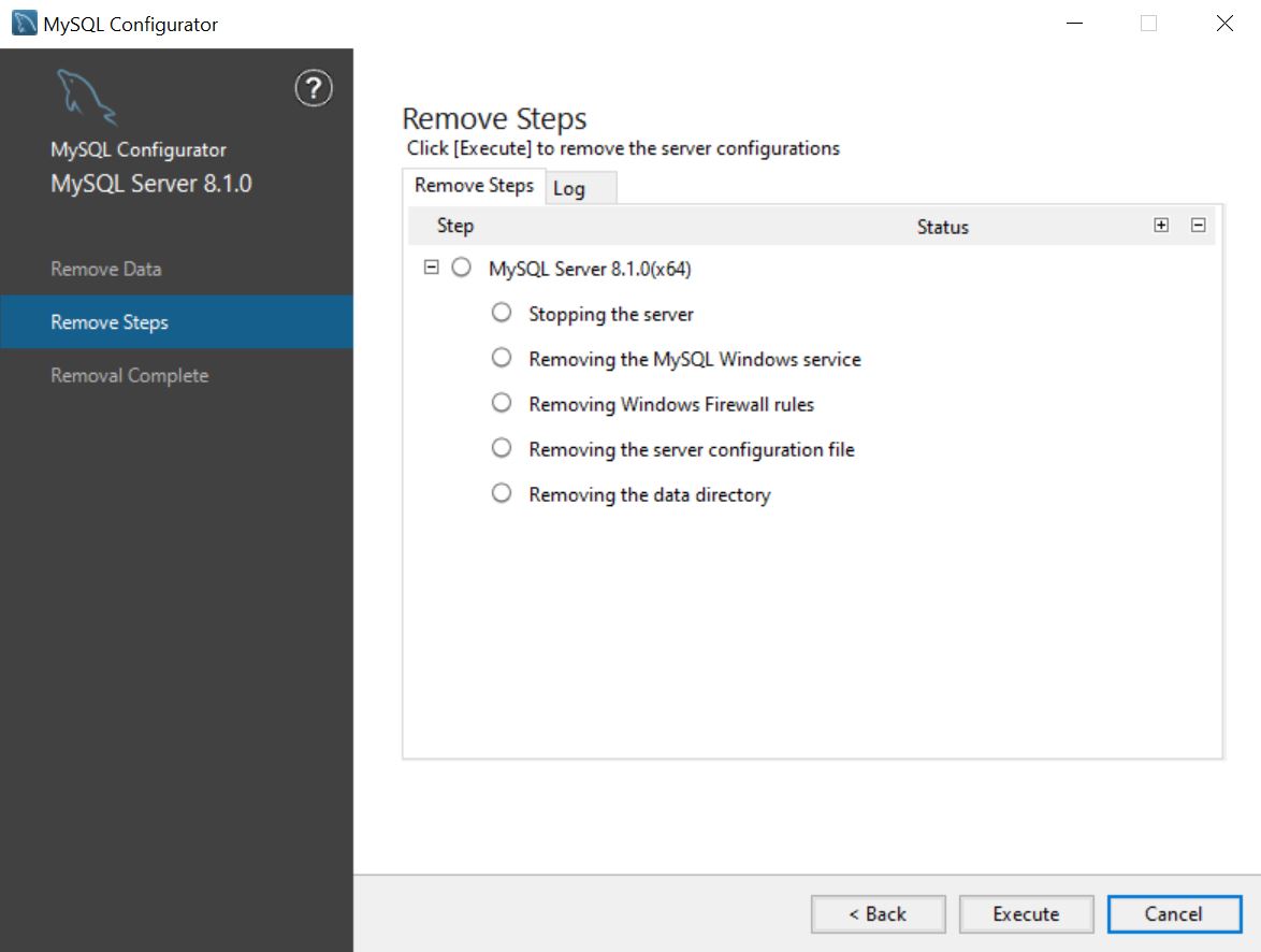 MySQL Configurator Remove Steps