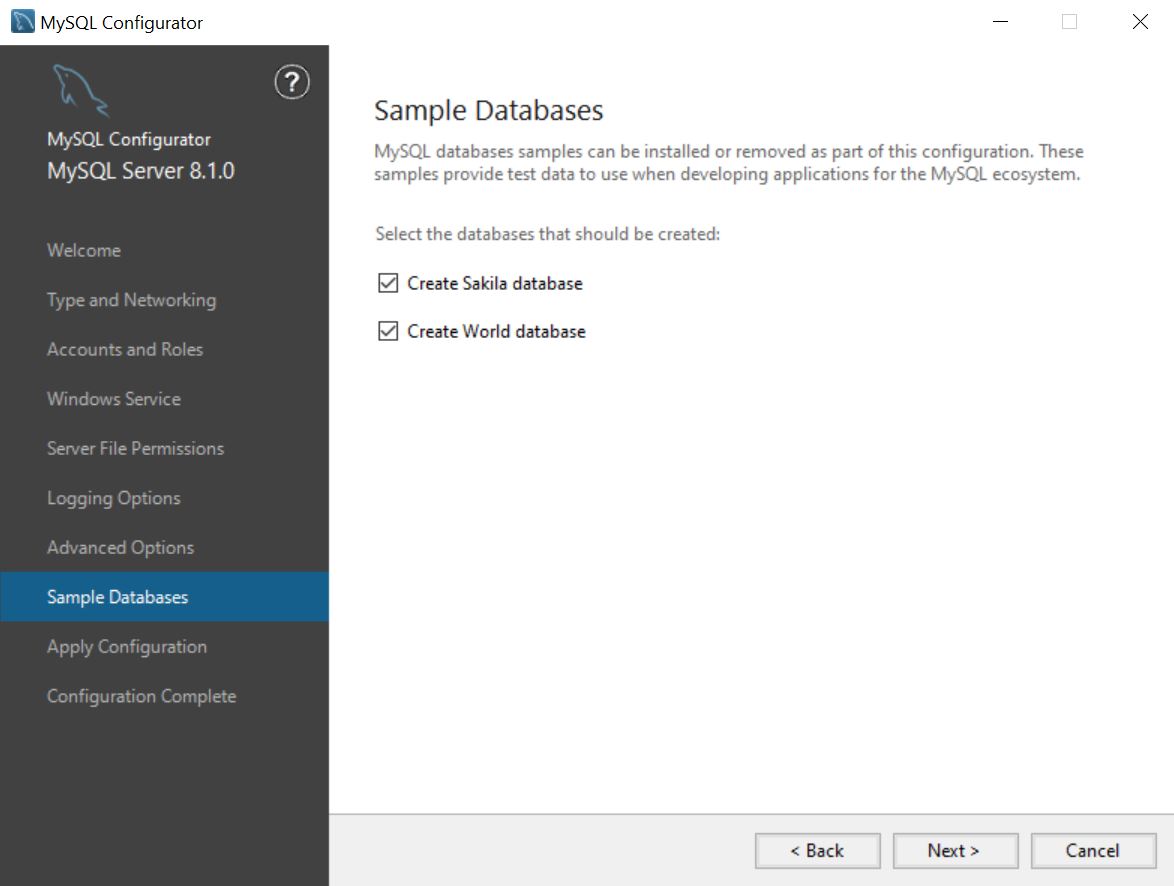 MySQL Configurator Sample Databases