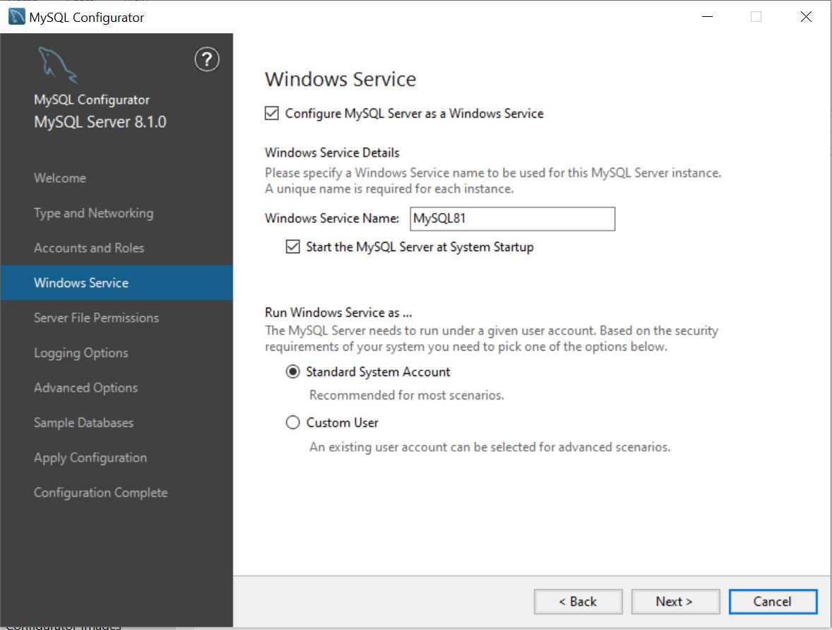 MySQL Configurator Windows Service