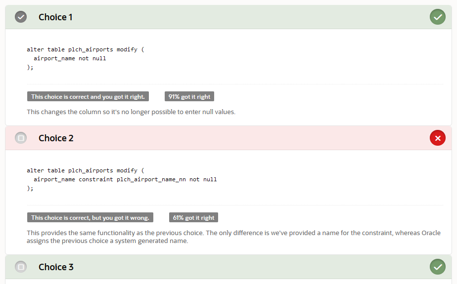 Answers to Dev Gym not null constraint quiz