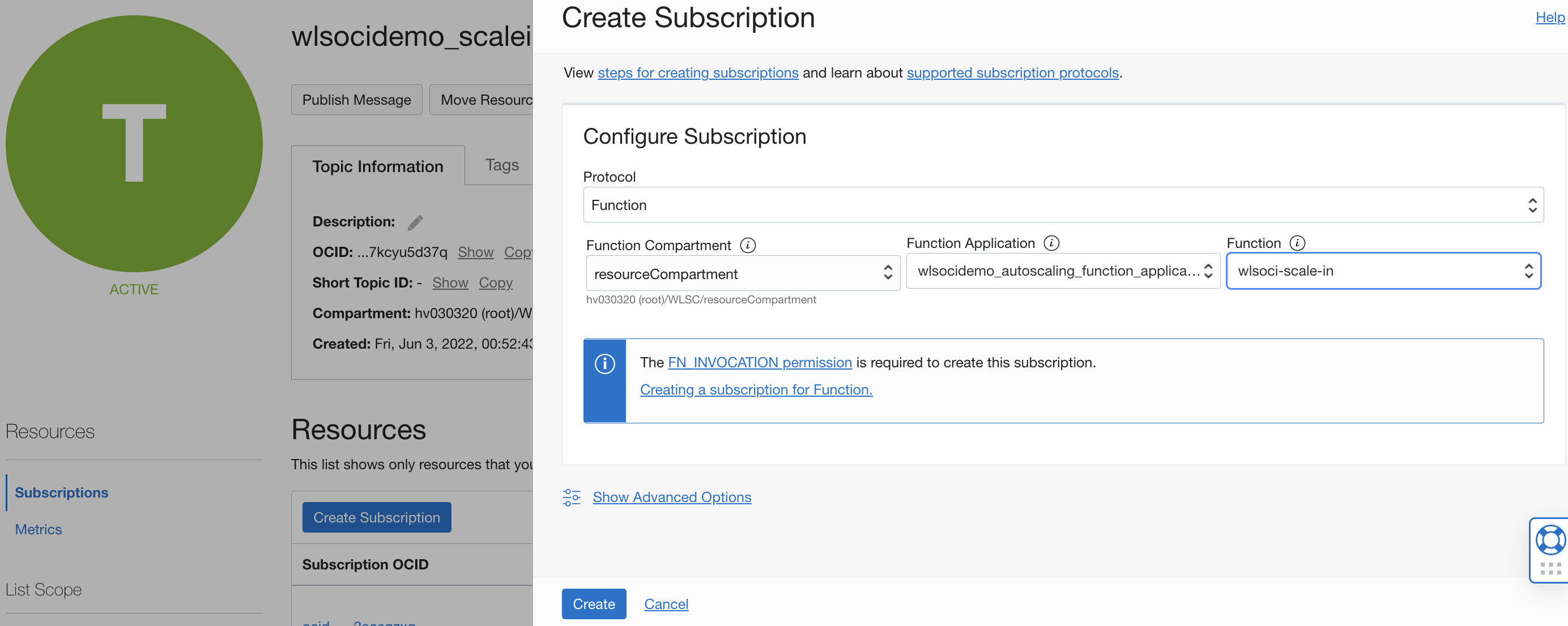 OCI Topic Subscription
