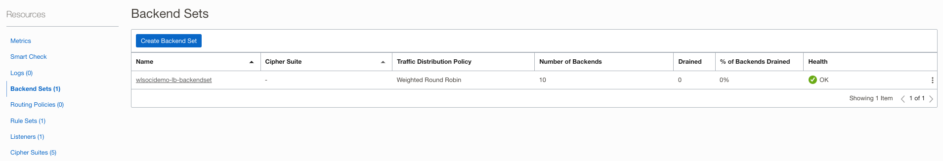 OCI Load balancer backend set