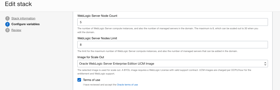 Edit Oracle WebLogic For OCI Stack