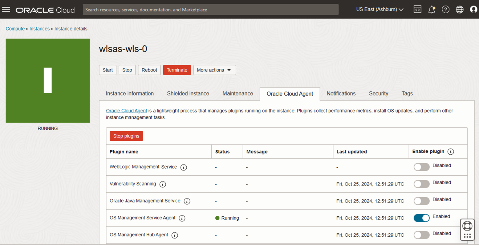 Oracle Cloud Agent plugin list