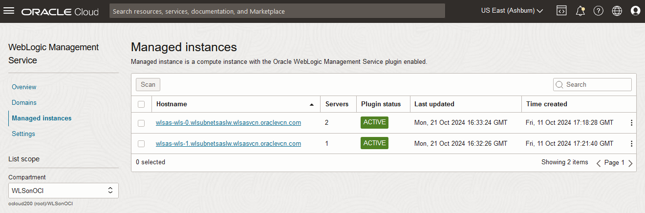 Managed instances list view