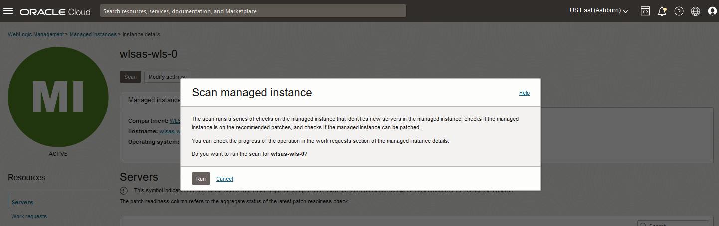 scan managed instance dialog
