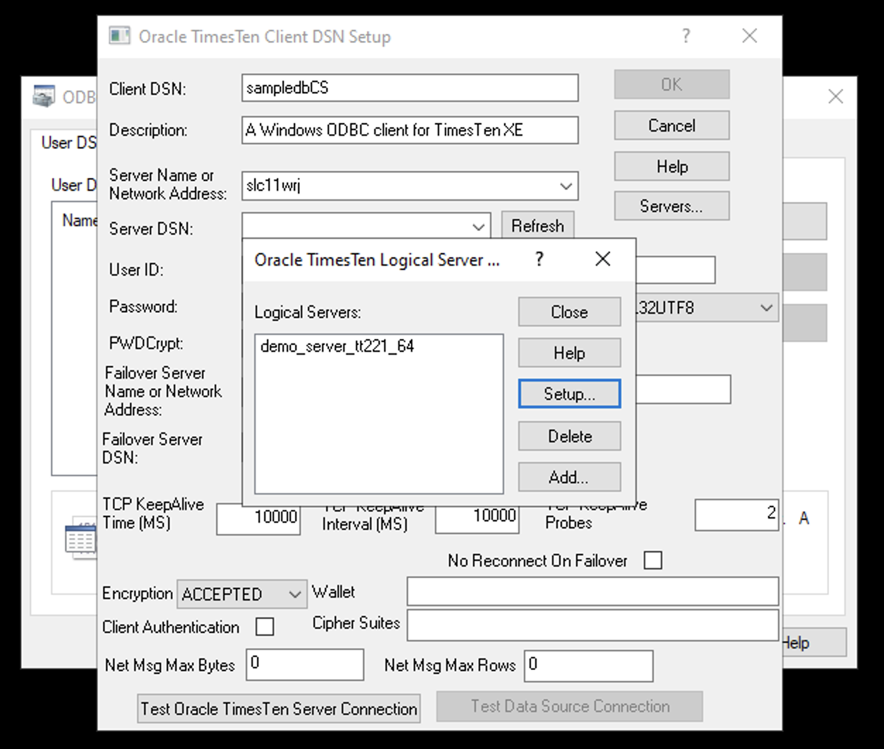 Add a TimesTen logical server name