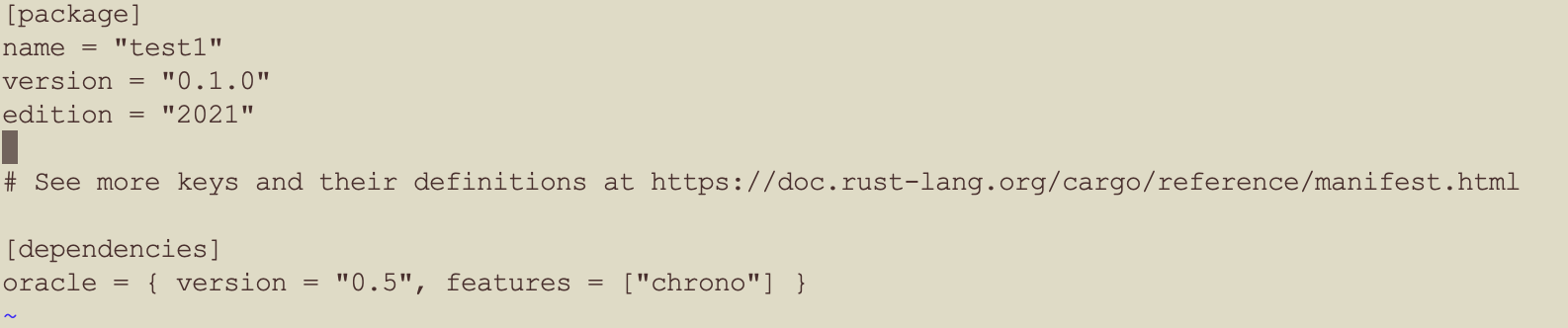 Cargo.toml dependency for rust-oracle driver