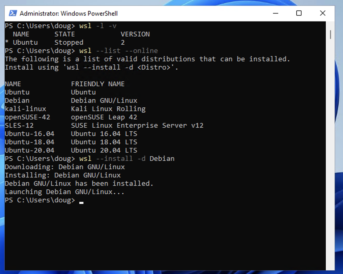 Install Debian from Windows 11