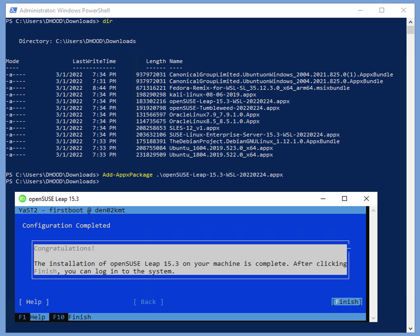 Install OpenSUSE Lean on Windows Server 2019
