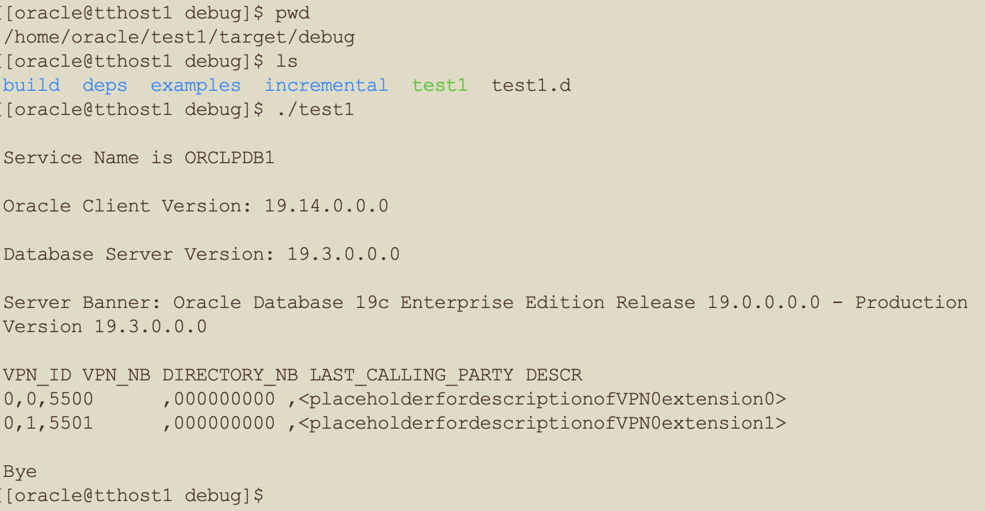 test1 run on Oracle 19c