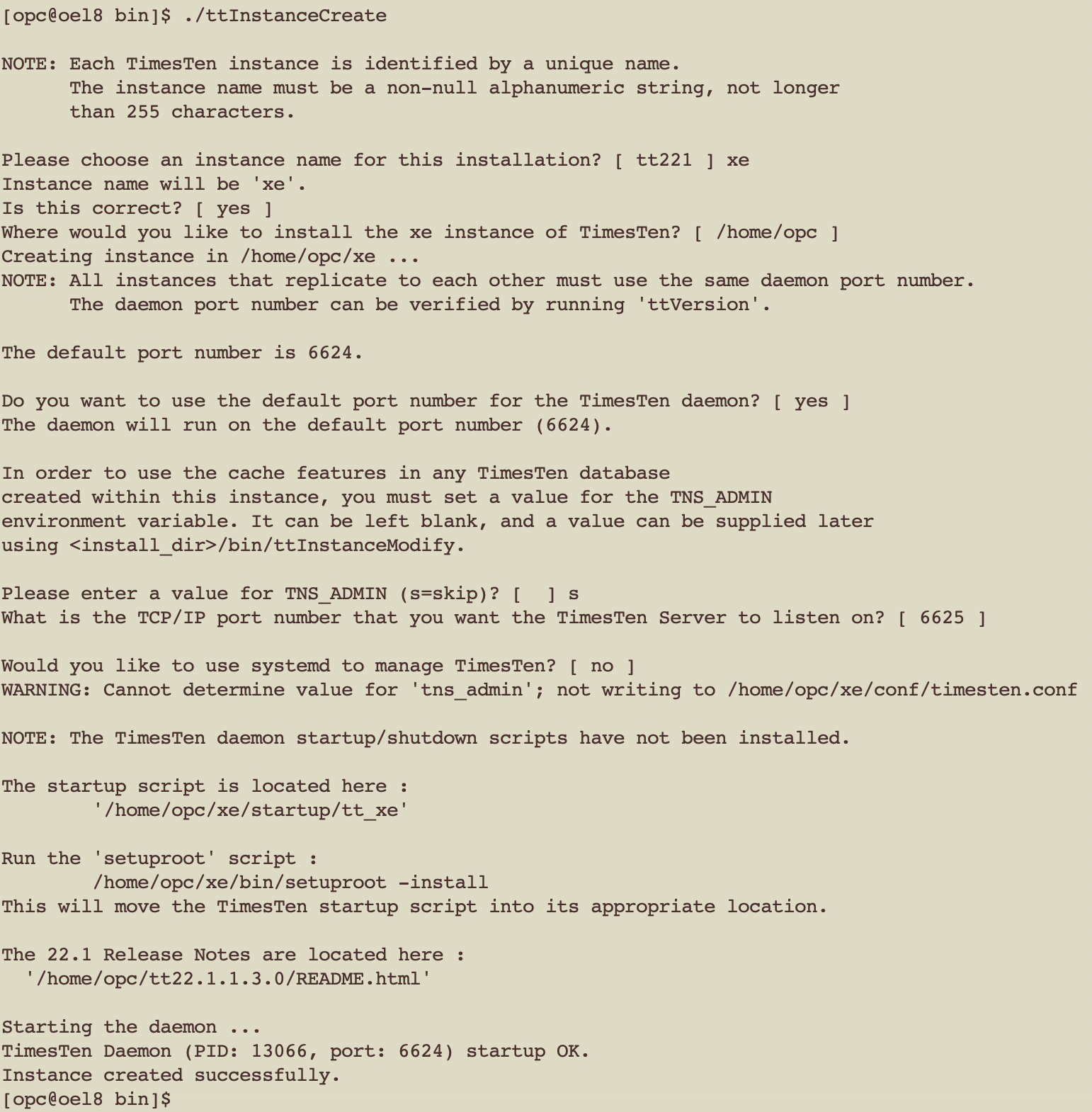TimesTen XE ttInstanceCreate