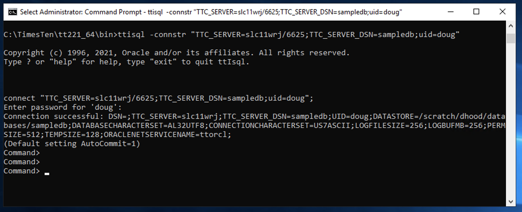 TimesTen Windows client connection