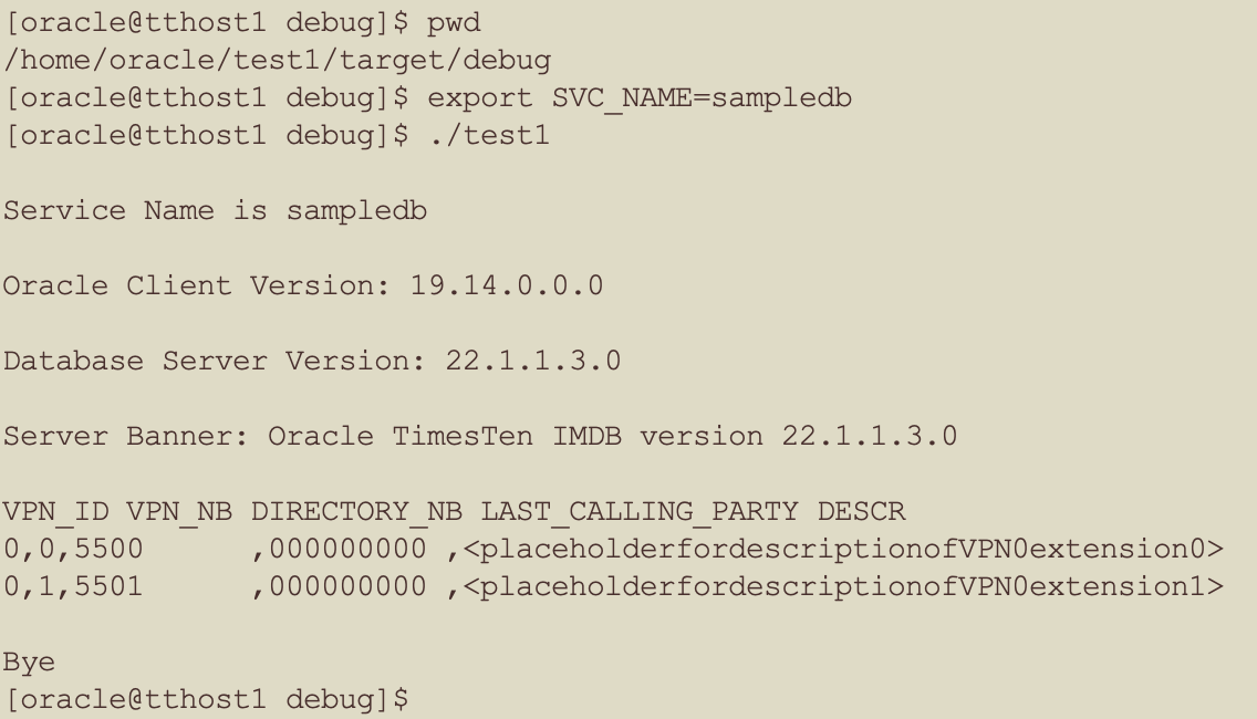 test1 run against TimesTen cache
