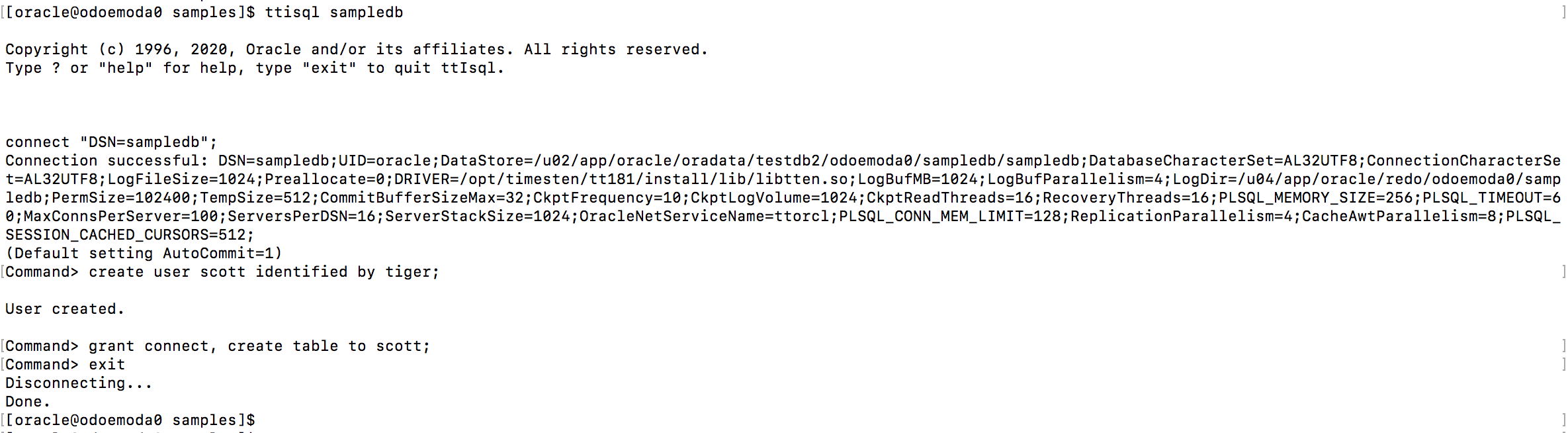 Create a database, user and grants