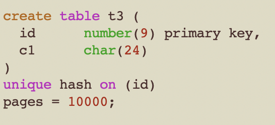 TimesTen hash parimary key