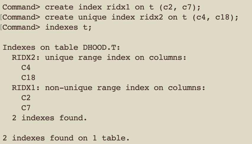 TimesTen rang indexes 