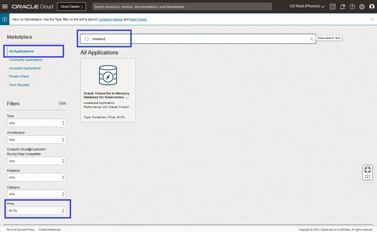 TimesTen MaketPlace Listing BYOL