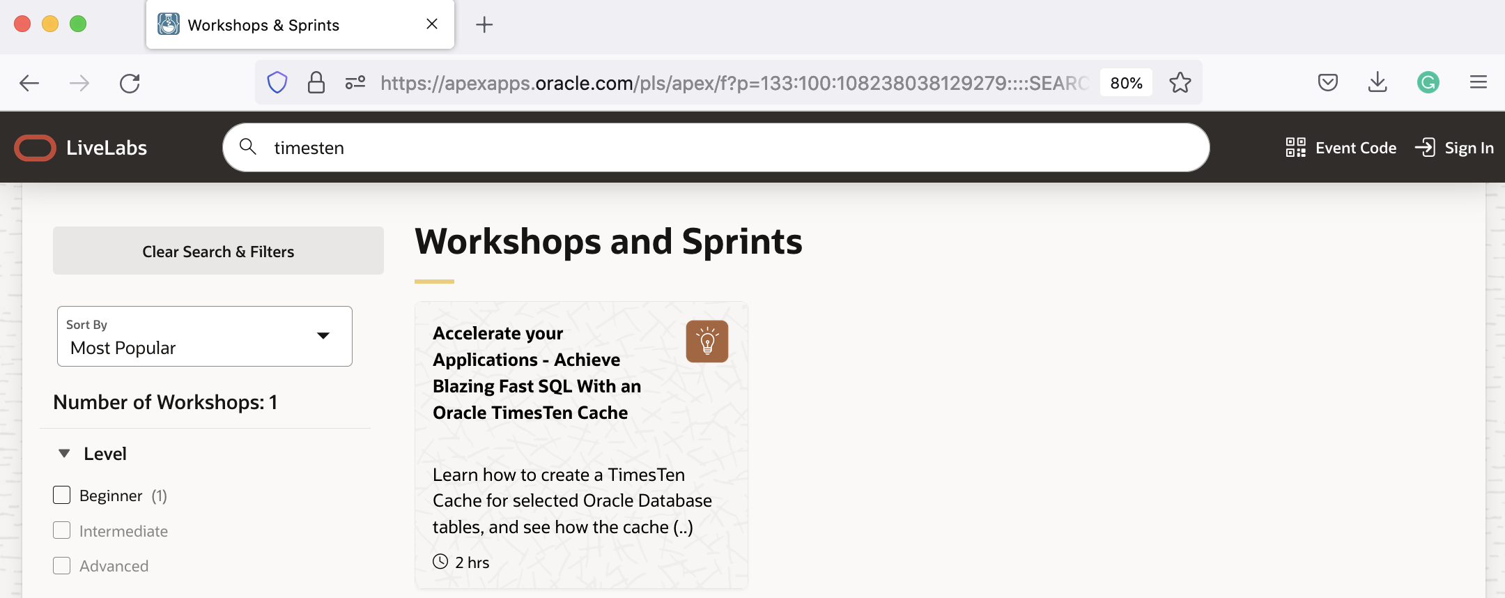 Search results for timesten in live labs
