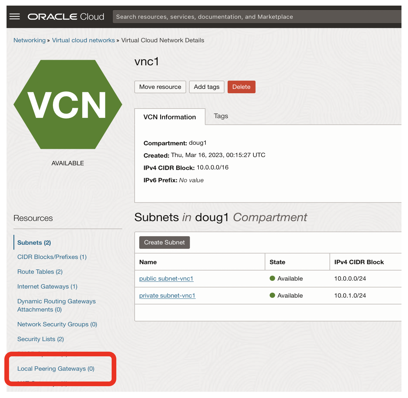 Local peering gateway