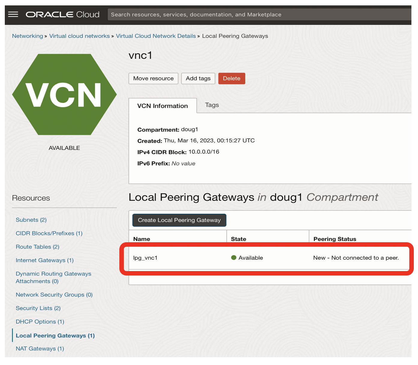 Local peering gateway