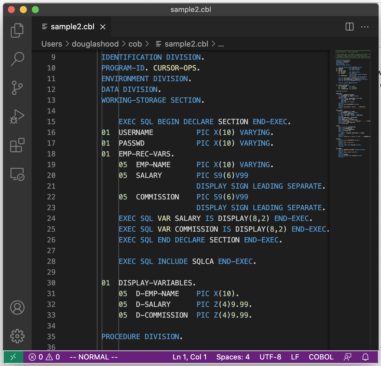 Visual Studio Code with COBOL