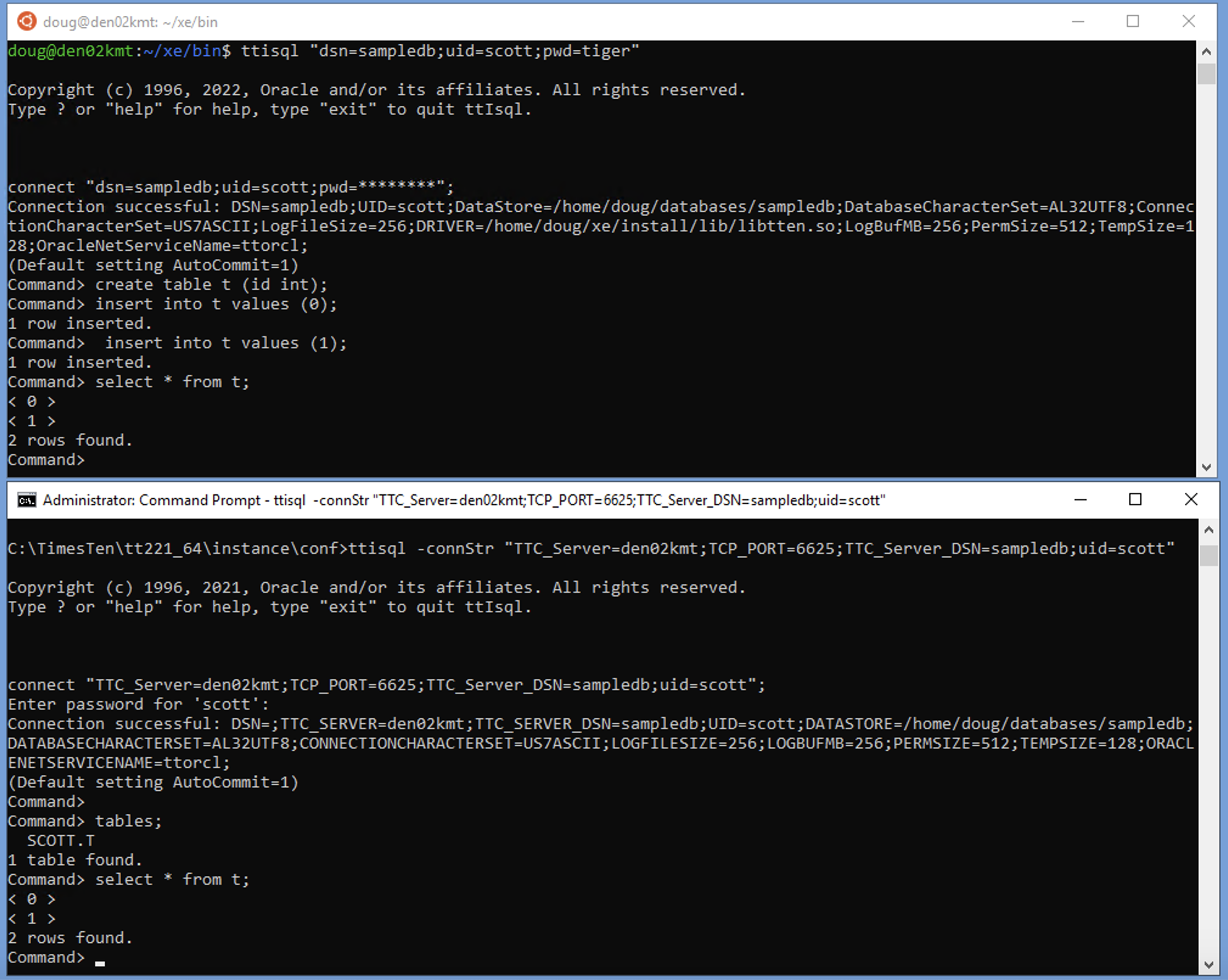 TimesTen XE Windows client