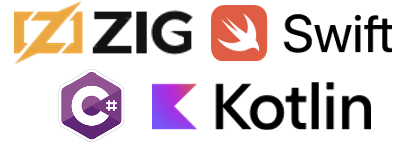 Zig Swift C# and Kotlin