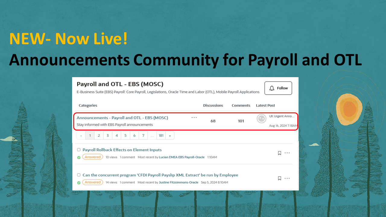 New Announcements Community for EBS Payroll and OTL