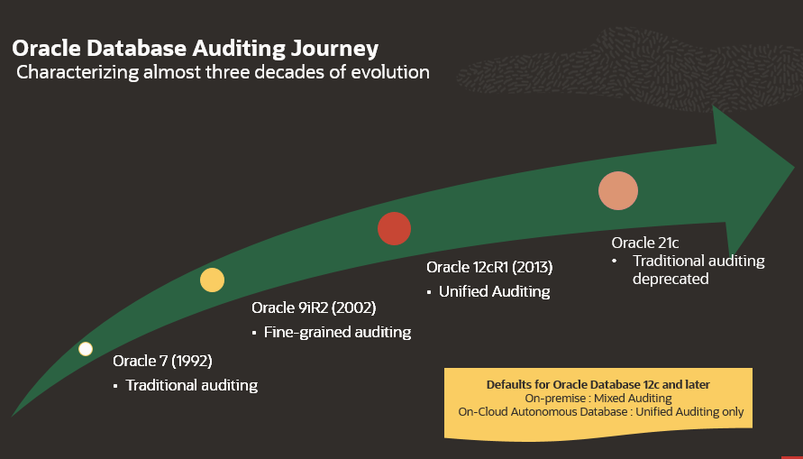 Oracle Database Auditing with arrow showing the progress