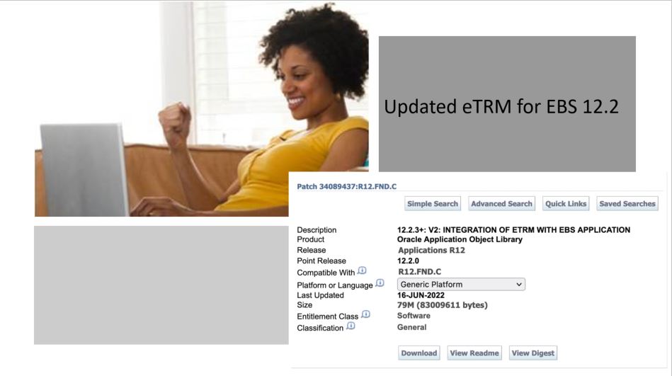 Woman looking at laptop and ETRM patch 34089437