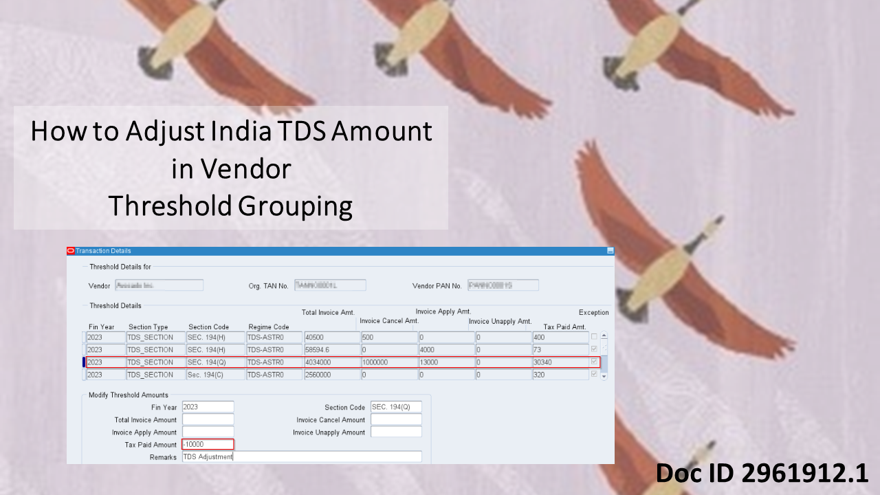 How to Manually Adjust India TDS Amount in Vendor Threshold Grouping