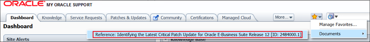 My Oracle Support Dashboard Document 2484000.1