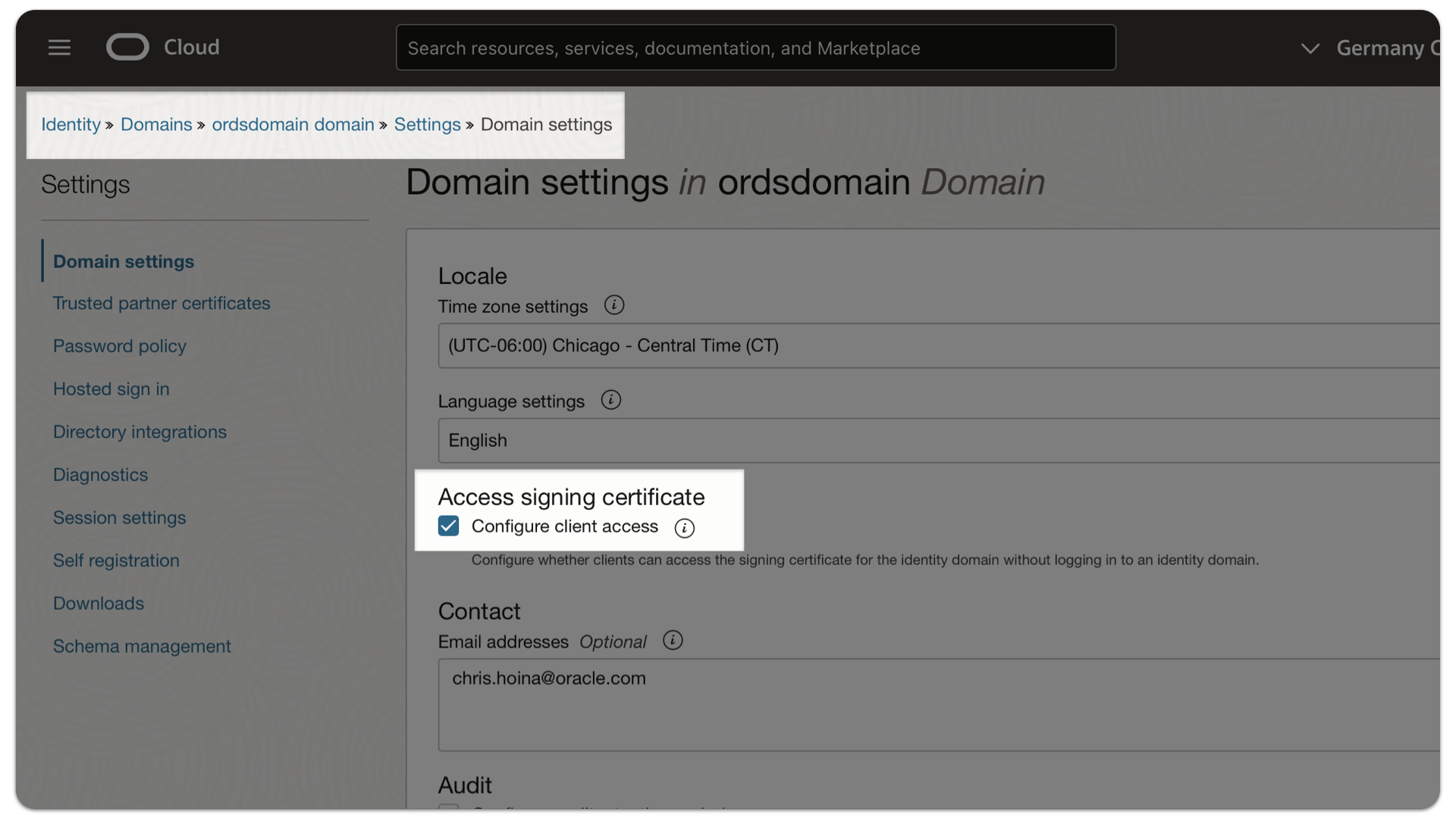 1. Domain settings