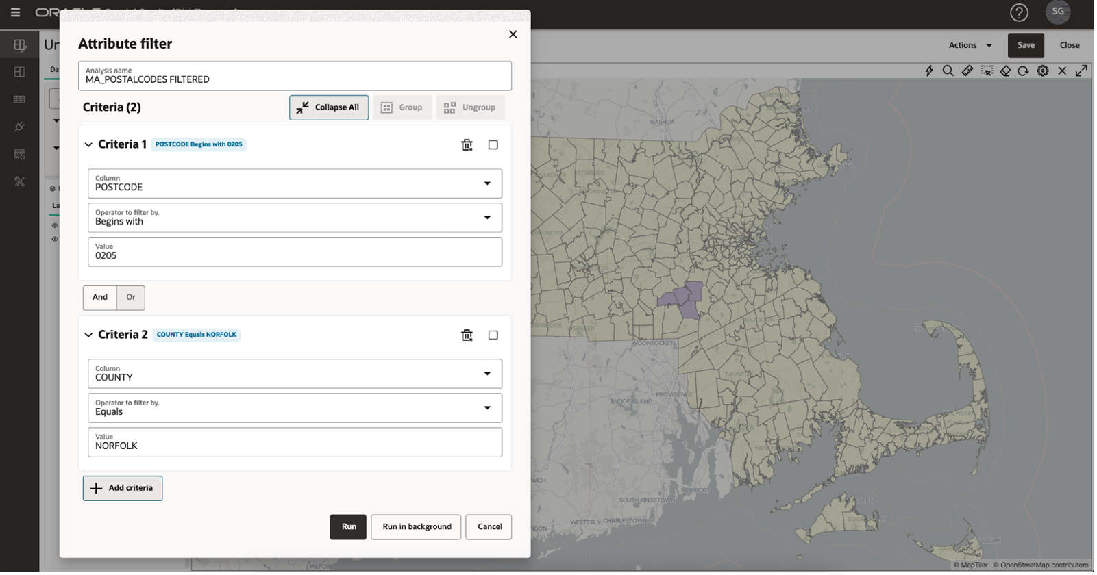 Non-spatial filter criteria