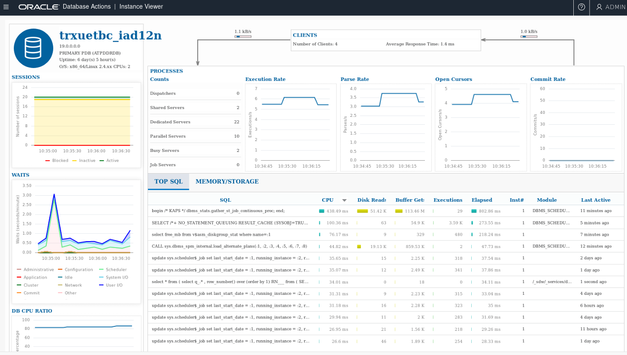 Autonomous Database, Database Actions Instance Viewer